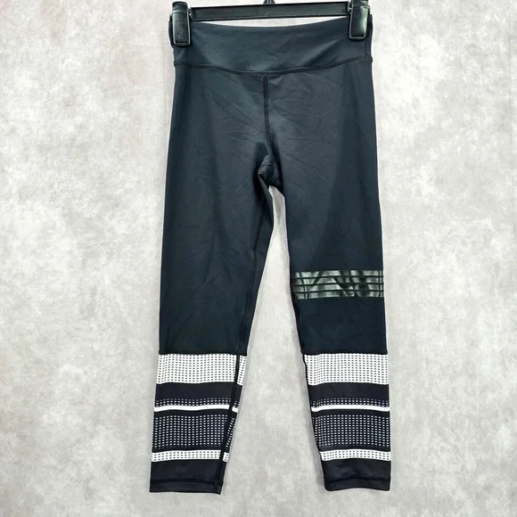 Lilybod Black White Geometric Stripe Cropped Active Legging Pant Bottom Small - Picture 1 of 6
